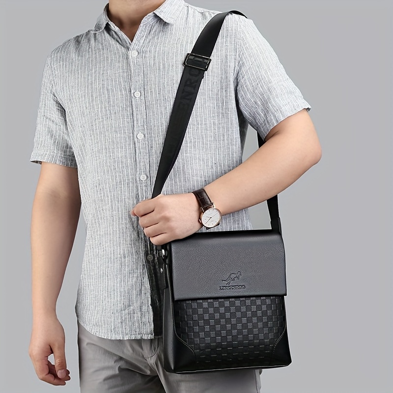 

Plaid Pattern Men's Shoulder Bag With Flap Design, Business Sling Bag, Crossbody Bag For Hanging Out & Daily Commute