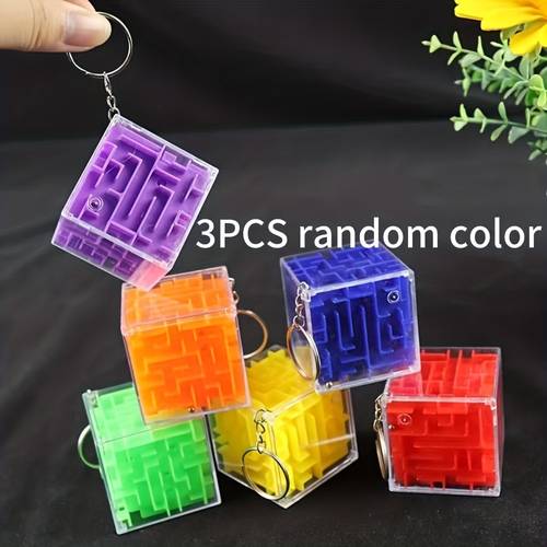 3pcs random color 3d maze puzzle keychain rotating balance mini maze gifts non electric no battery no feather colors