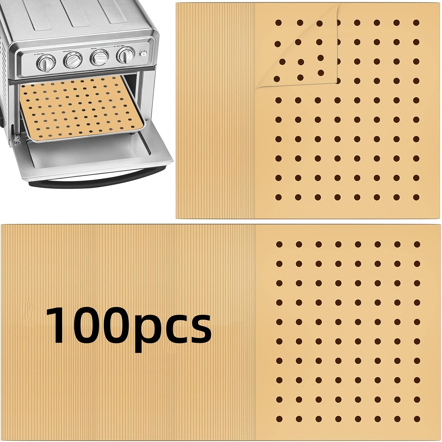 TEMU 50/100pcs 9*11in Heavy-duty Rectangular Perforated Oil-proof Air Fryer Liners, Accessories For Toaster And Large Air Fryer Baskets