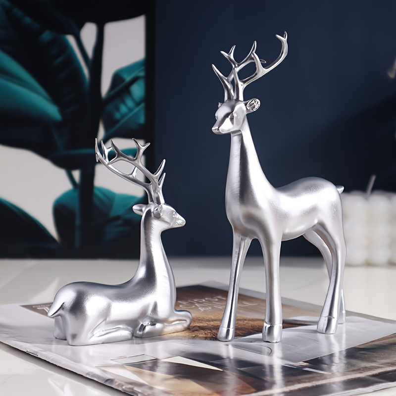 

2-piece Sculpture Set, Resin Elk Figurines, Christmas Artificial Animal Craft, Home Office Decor, For Window, Tabletop, Shelf, Tv Stand, Gift, Artistic Statue Ornaments