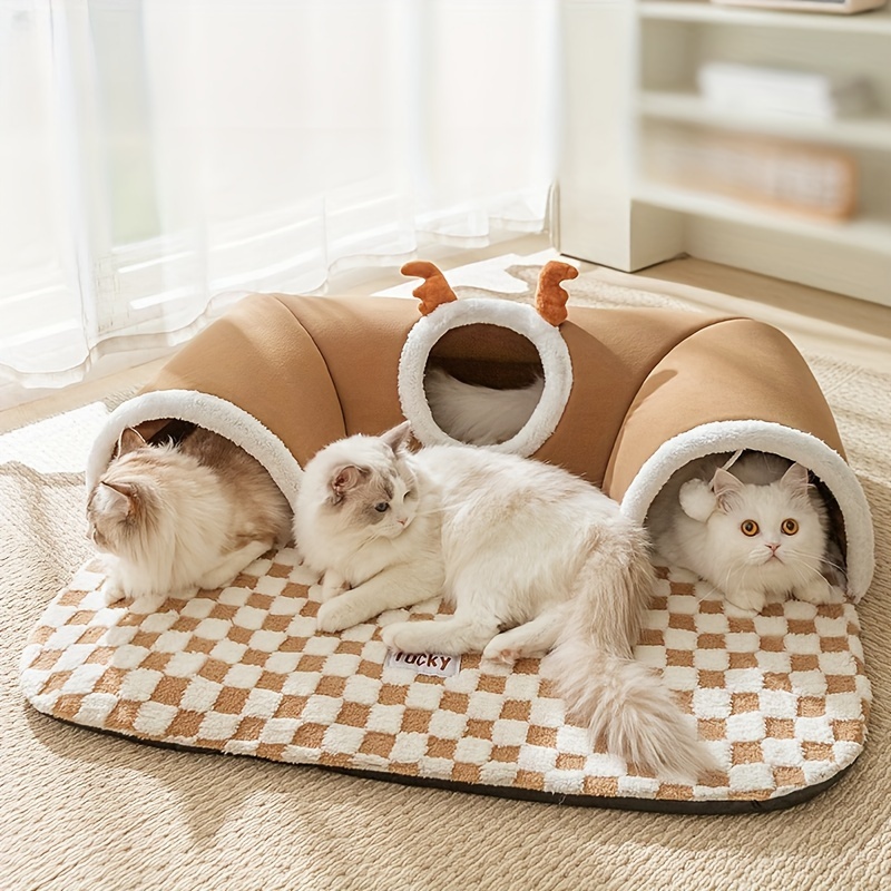 

Tunnel pour Chat à Carreaux Confortable pour la des Fêtes avec - Lit pour Chat en d' pour Jouer et Dormir Interactivement