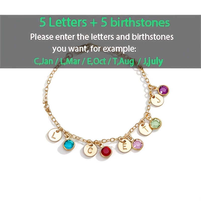 Customizable Bracelet with Personalized Letters and Birthstones