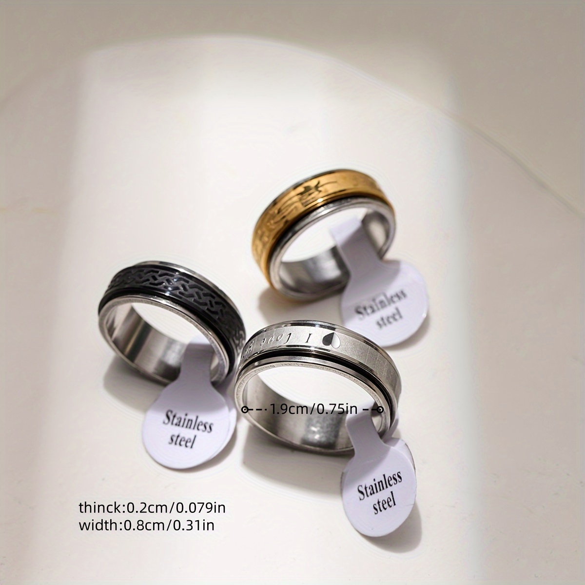wholesale lots 30pcs stainless steel golden silvery men woman rings for men rotating stainless steel anti stress anxiety   spinning ring Product details 1
