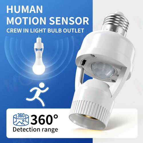 360 motion sensor light bulb adapter e26 e27 universal smart socket with adjustable timer day automatic indoor led lighting durable plastic version