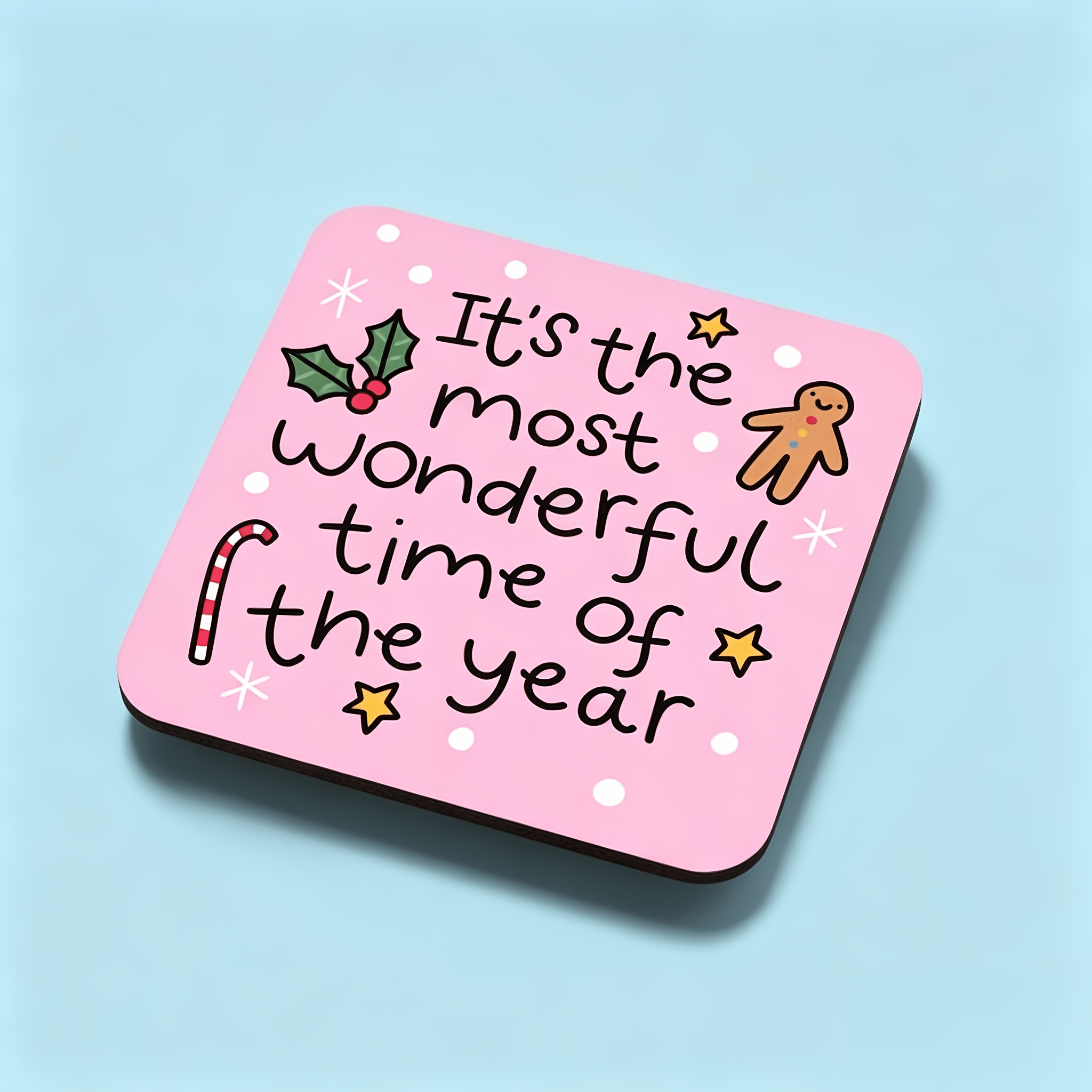 TEMU The Most Of The Year" Adorable Gingerbread For Man Pink Christmas Wooden Coaster, Perfect As A Small Christmas Stocking Gift Or A Christmas Eve