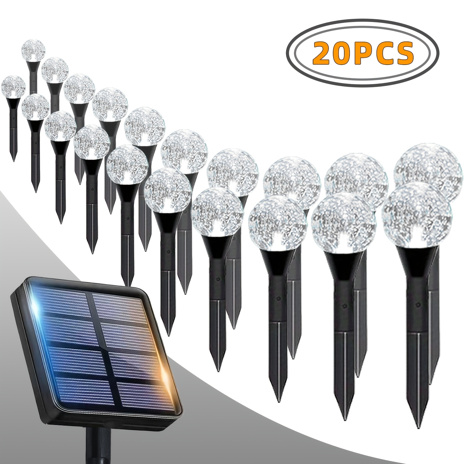 20pcs Outdoor Solar Crystal Ball String Lights, 18.7ft/5.8m Lawn Lights With 12 Lighting & Light Sensor , For Garden, Courtyard, Pathway, Lighting