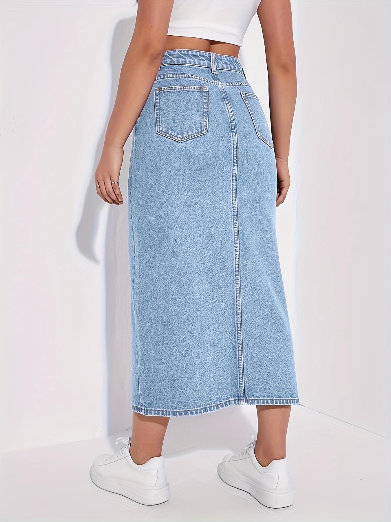 2025 new womens imitation denim skirt front slit - Temu South Africa