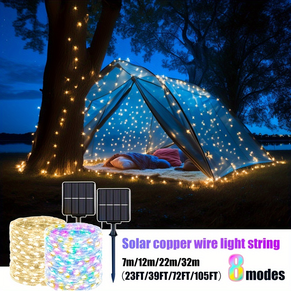 

300 Led Solar Powered Smart String Lights, 105ft/32m 8 Pattern Outdoor Solar Line String Lights, Outdoor Line Lights For Garden Yard Path Fence Tree Christmas Wedding New Year Party Decoration
