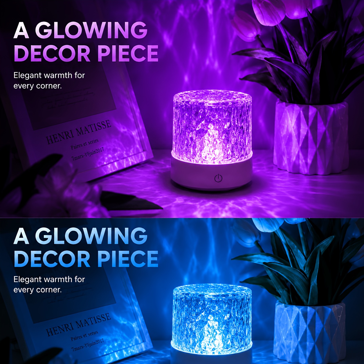 TEMU Upgraded Usb Aurora Projector Lamp, Crystal Led Night Light, Colorful Effect, Change, Ambient Lamp, Bedside Desk Decor, Bedroom Light, Room