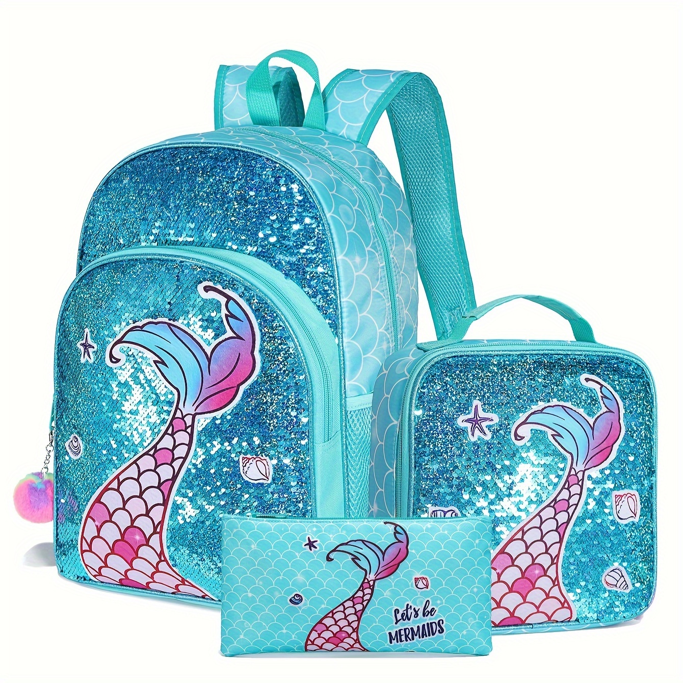 

3pcs Sequined Unicorn & Set - , 16 , /mixed /, , Polyester, Shoulder , Zip , For / , Includes Box And Pencil Case