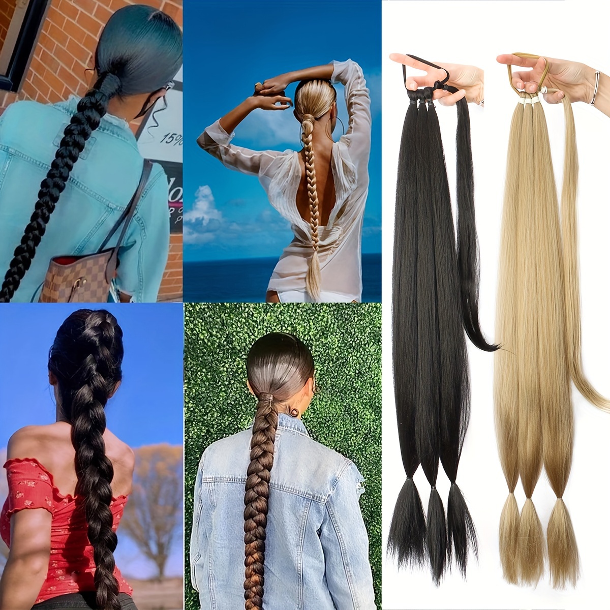 32 inch diy braid hair ponytail extension wig synthetic fiber   straight hair extension ponytail hair extension for women hair accessories halloween christmas 0