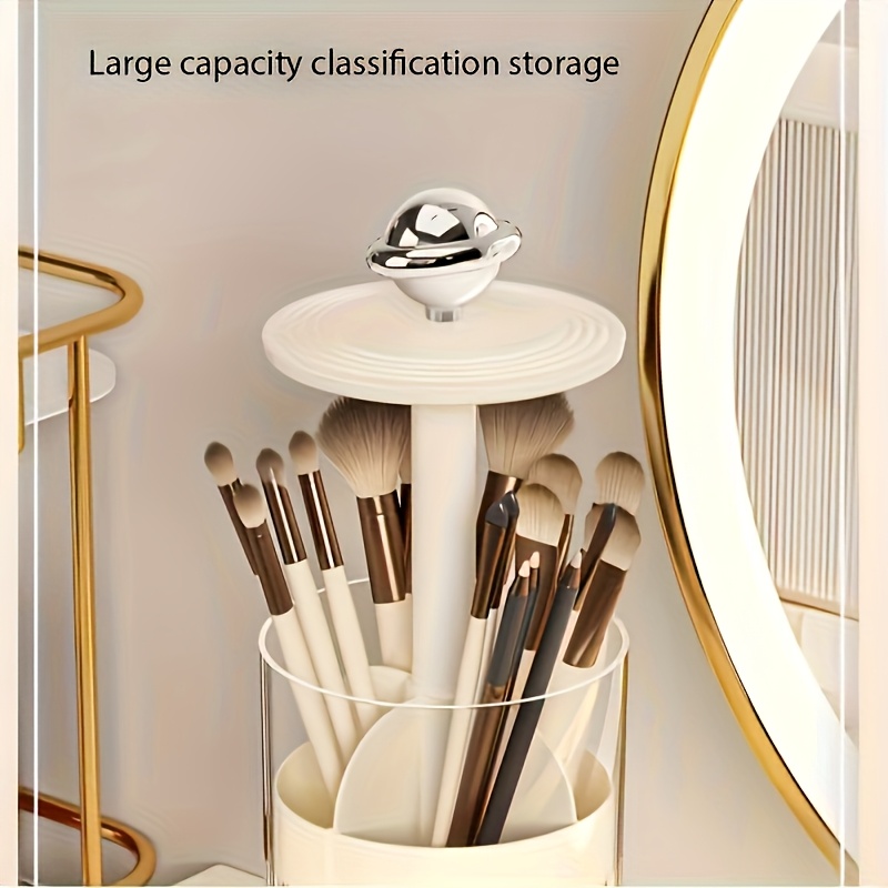 transparent   lift makeup brush holder suitable for 5 family   dustproof vanity cosmetic storage box automatic lifting eyebrow pencil and brush bucket high end organizer advanced texture desktop   lift storage container with lid Product details 4