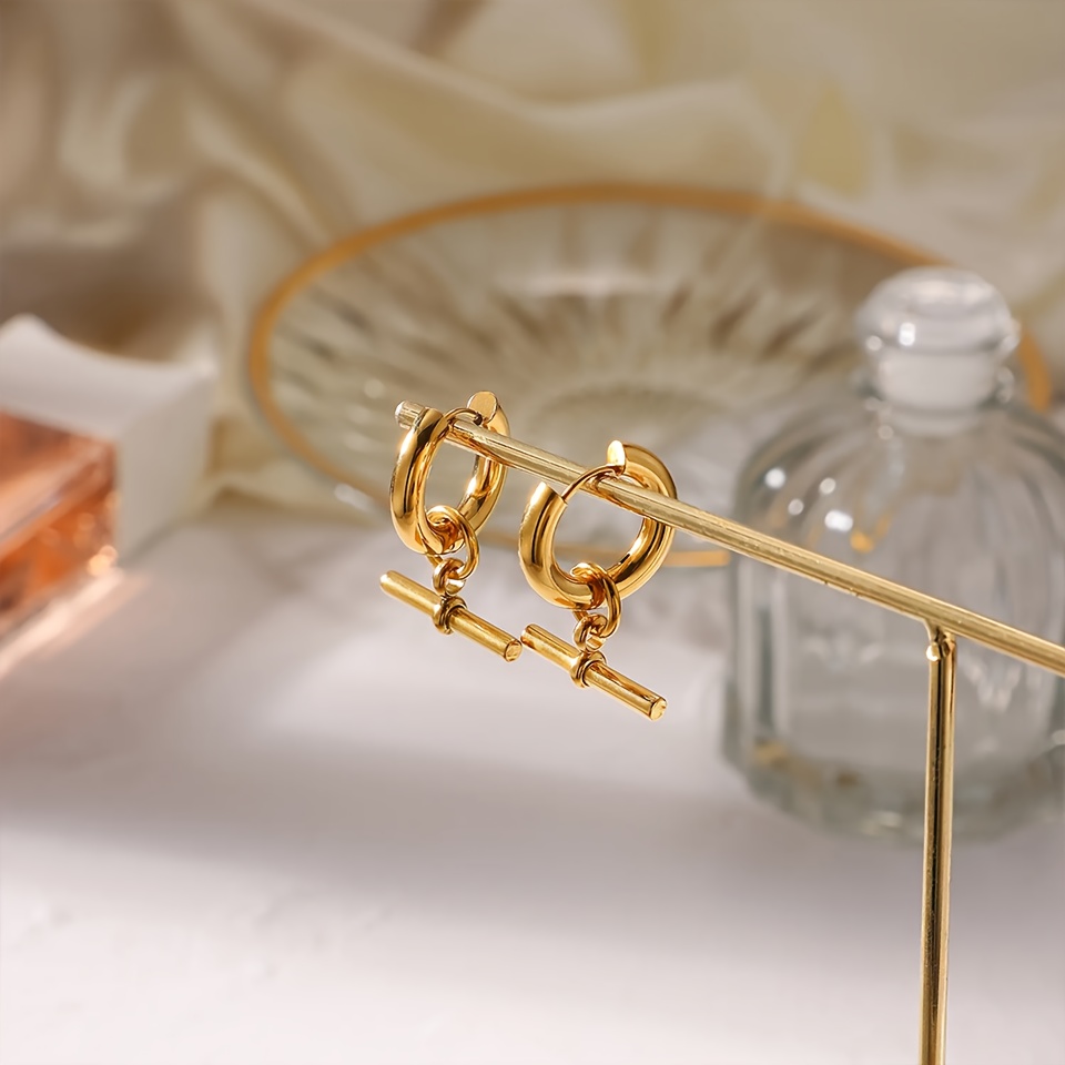 Women's Inverted T-Shaped Stainless Steel Earrings, High-End Design