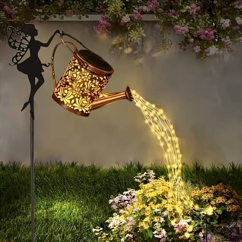 solar powered outdoor christmas decorations 2026 watering can kettle lights outdoor metal garden lantern for yard patio lawn pathway