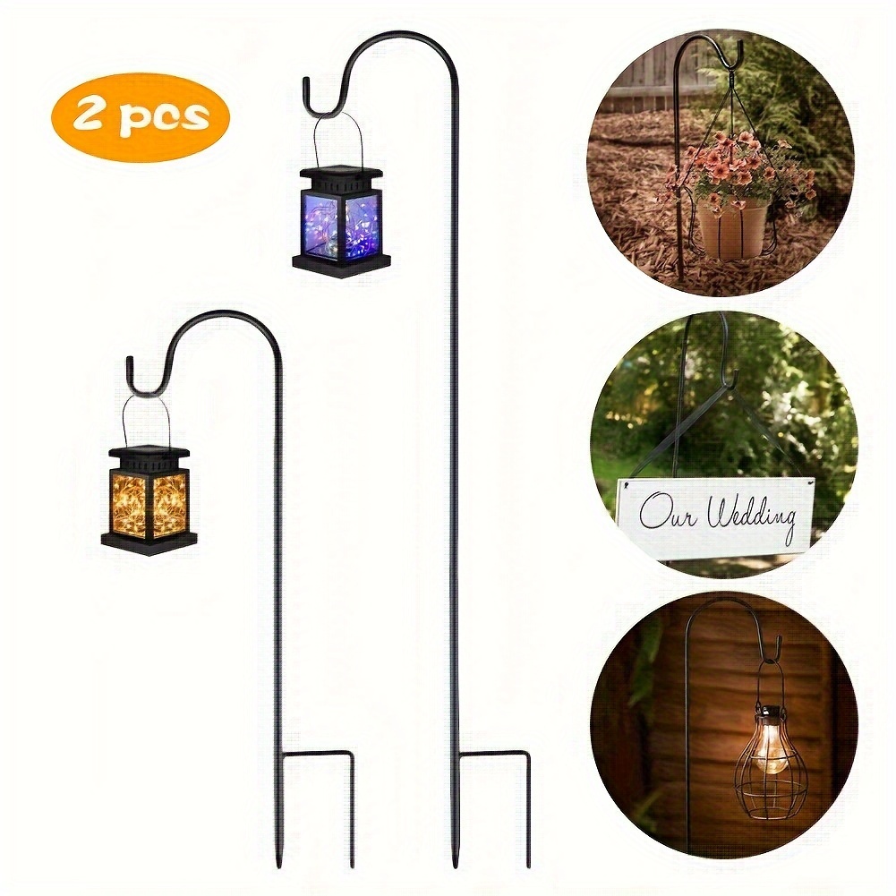 TEMU 2 Pack Shepherd Hooks, 63 Inch Metal Outdoor Garden Stakes, Adjustable Height, Easy Install, Contemporary Style, For Hanging Lanterns, Lights, Plant Baskets, Wall Mount Design