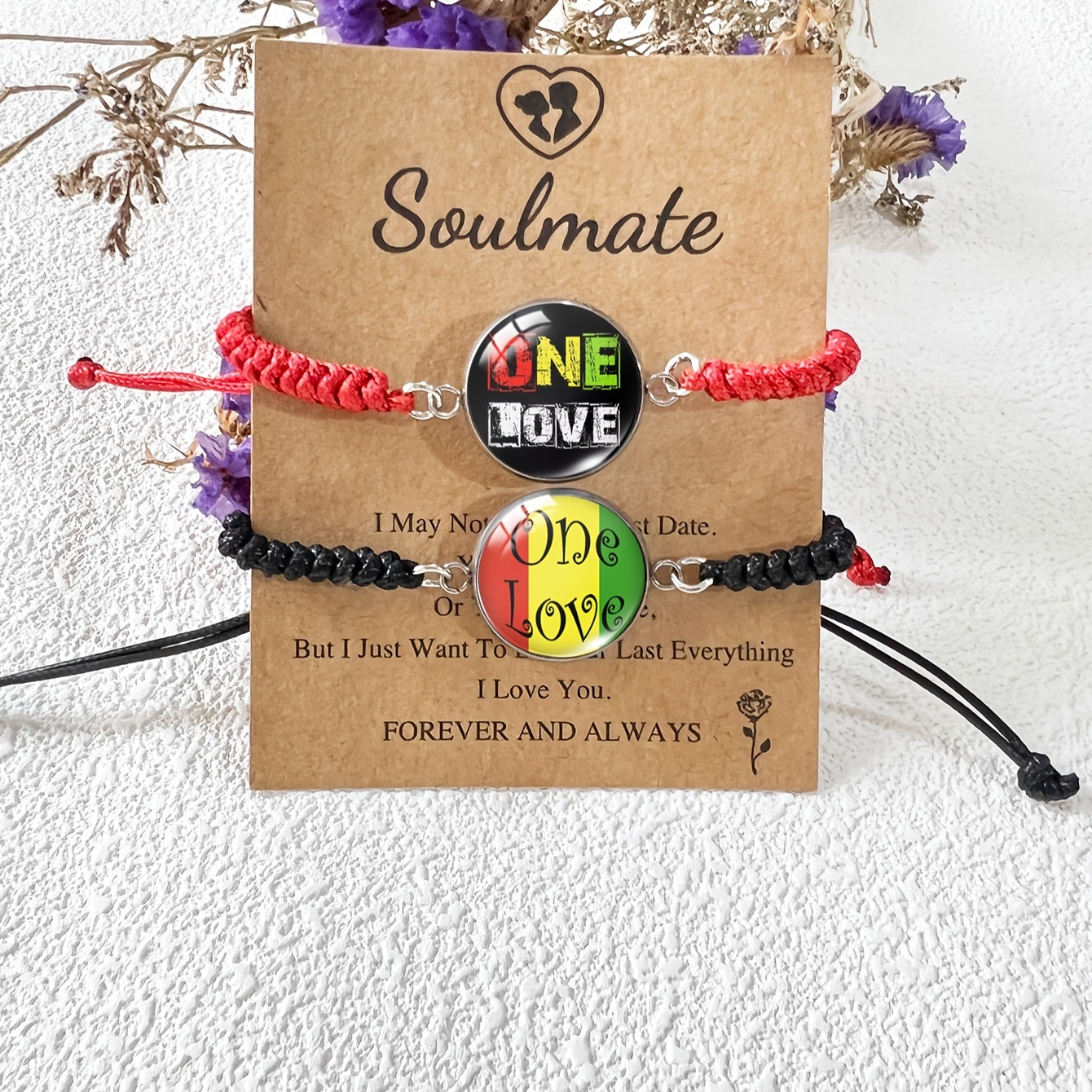 TEMU Set Of 2 Retro Style "" Bracelets, Adjustable Black And Red Friendship Bracelets For Couples
