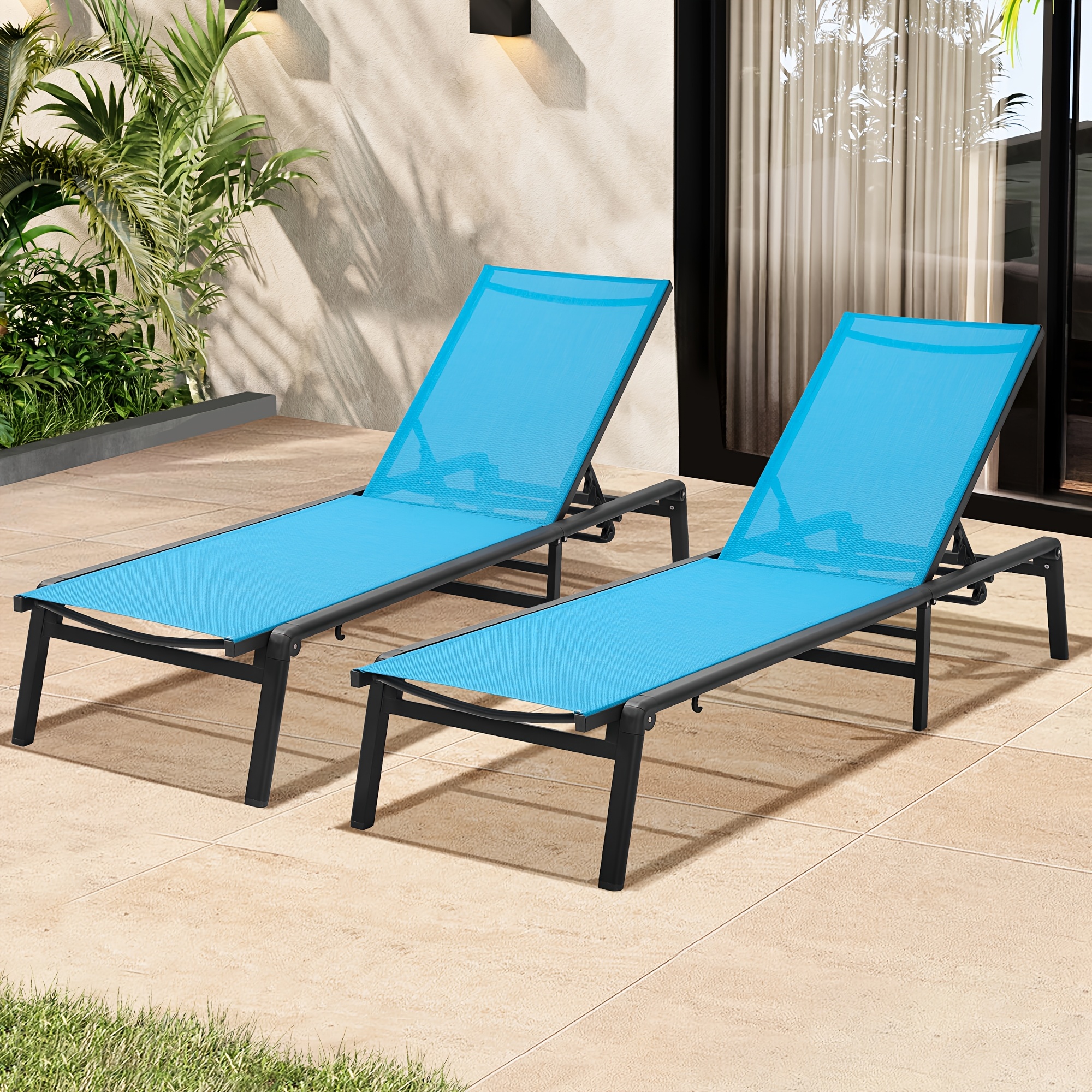 Value 2-Pack Chaise Lounge Set, Lightweight Aluminum Frame, Foldable Portable Pool and Beach Chair Furniture, Adjustable Backrest, Ideal for Patio Deck Yard