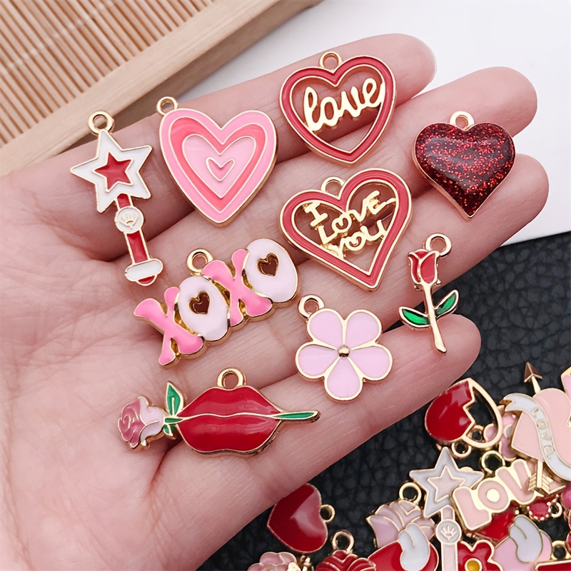 TEMU 98pcs Heart Charms Set, Alloy Love Pendants With, Flower & Star Designs, For Making, Necklace, Earrings, And Bracelet Crafts
