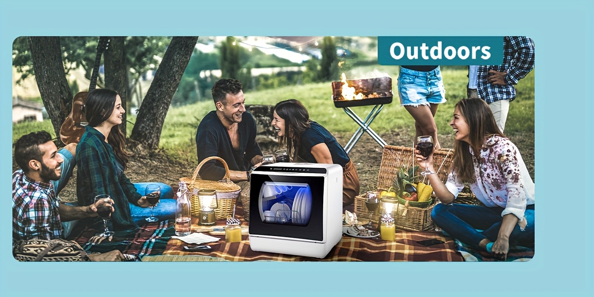 Lave-vaisselle à lave-vaisselle indépendant, lave-vaisselle commerciaux, 5+1 programmes de lavage, réservoir d'eau intégré de 5L, deux modes d'alimentation en eau, avec séchage à air chaud et fonctions de ventilation automatique, convient aux maisons, appartements et camping-cars