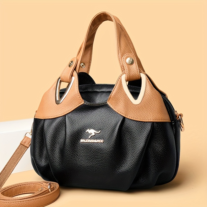 Luxurious Color-Block Design Women'S Handbag And Shoulder Bag, Crafted with Delicate Materials to Create a Fashionable Classic, Unique Metal Ring Decoration on The Handle Showcases Individual Taste