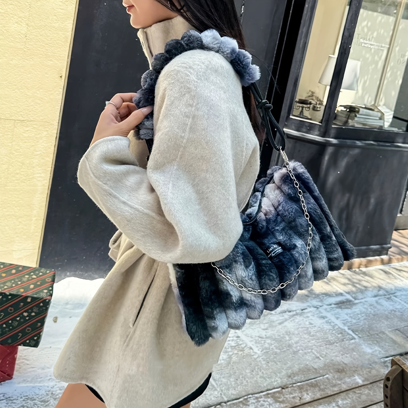 fashion wool tote bag quilted crossbody shoulder bag - Temu