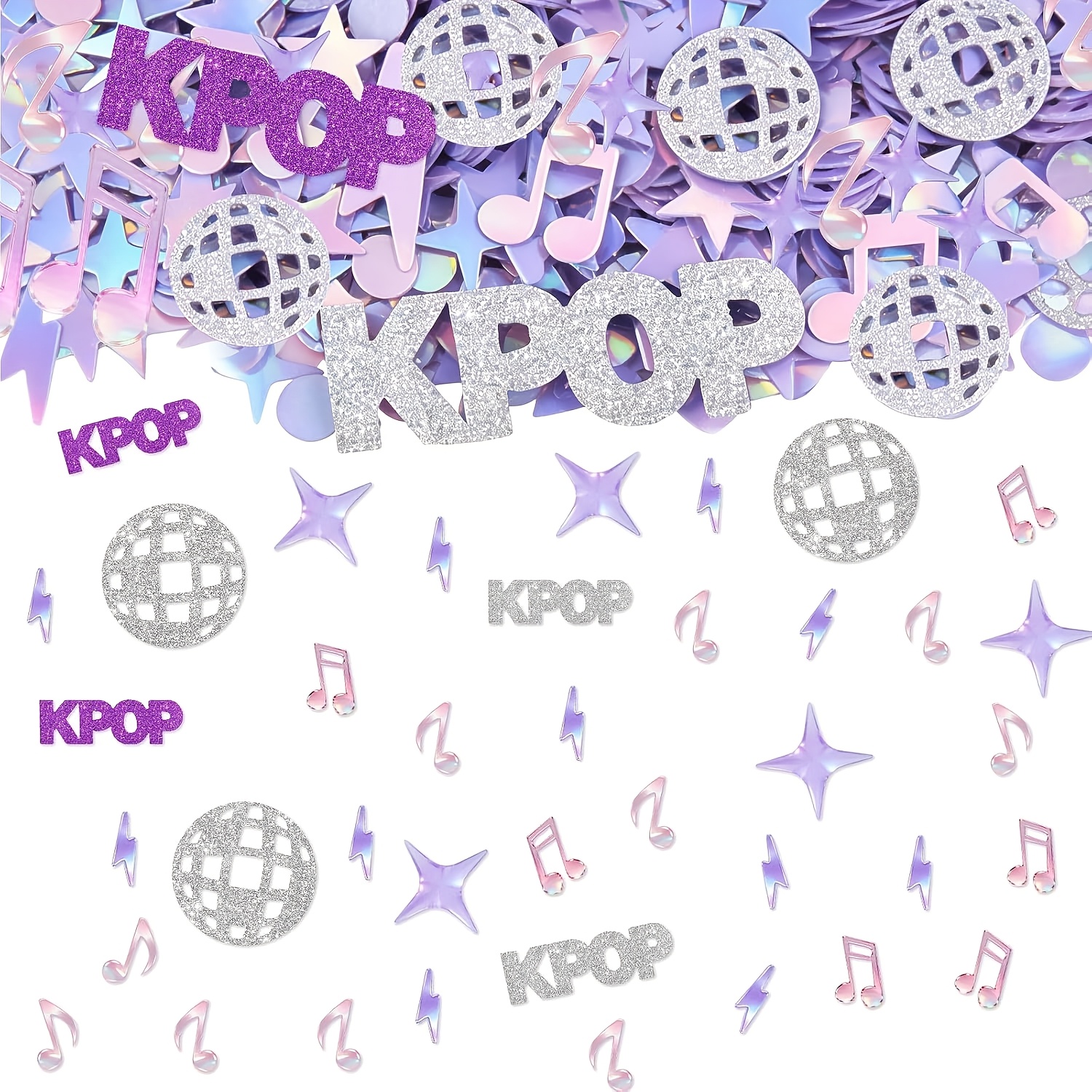 Image of 100pcs Confetti, Holographic Glitter Disco Ball And Music Note Table , Silvery Retro Party Decorations For Birthday, Music Festival, Bachelorette, For Christmas, Halloween