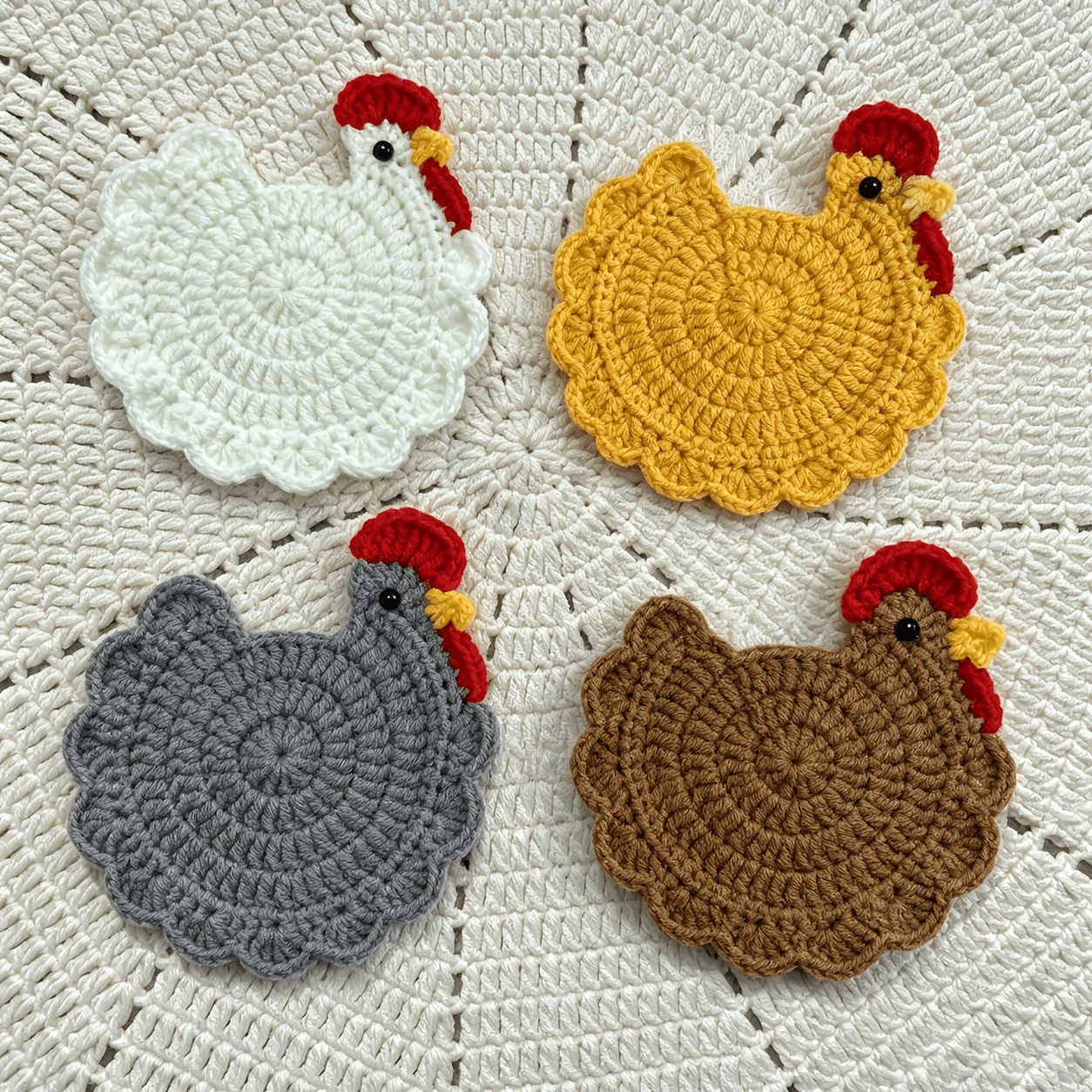 TEMU 4 sous-verres crochetés à , décoration de ferme, sous-verres pour tasses, sous-verres en peluche sur le thème des jouets, adorables accessoires