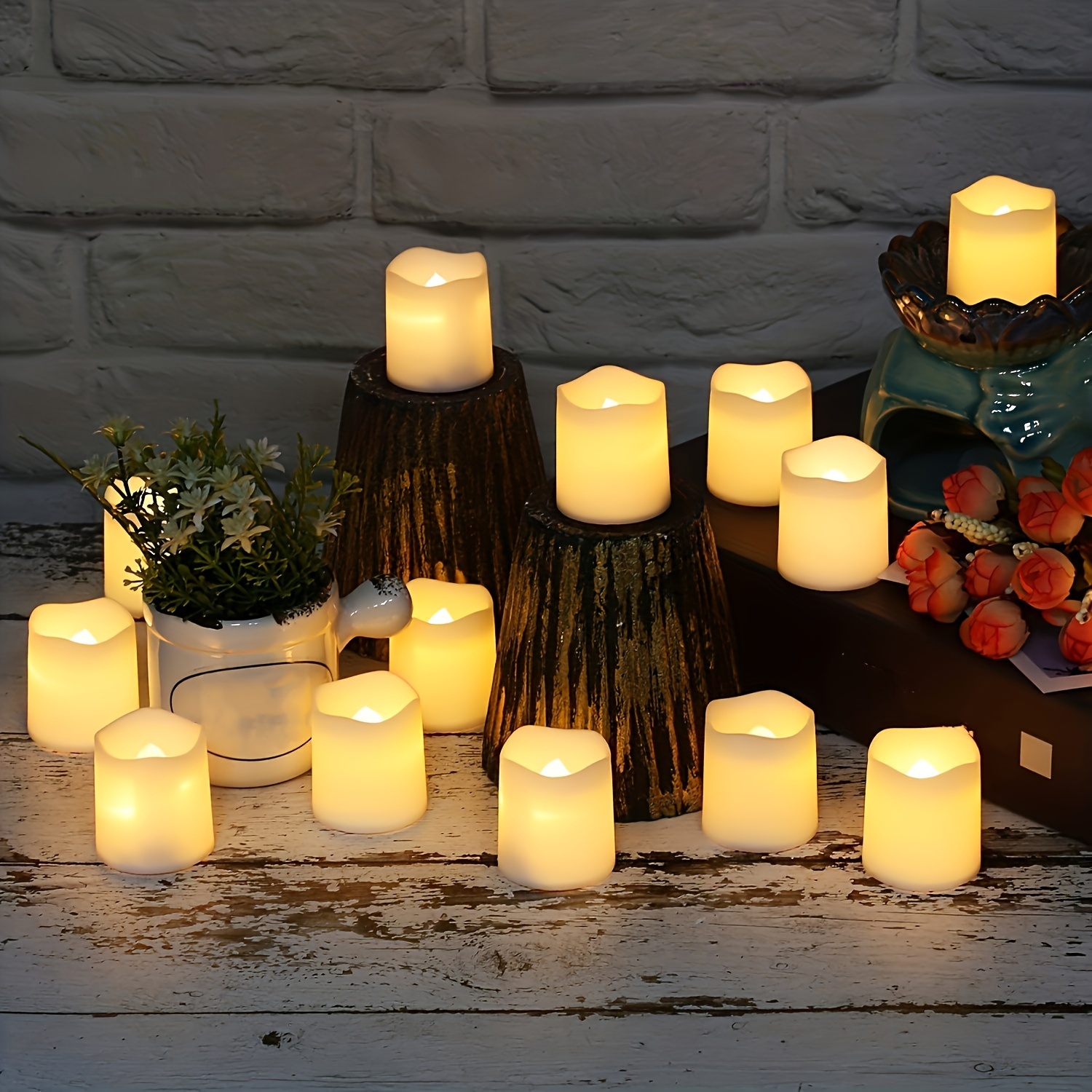 24pcs set outdoor travel decoration flameless led candles creative wishing led tea light warm white flameless candle halloween christmas decor candle light