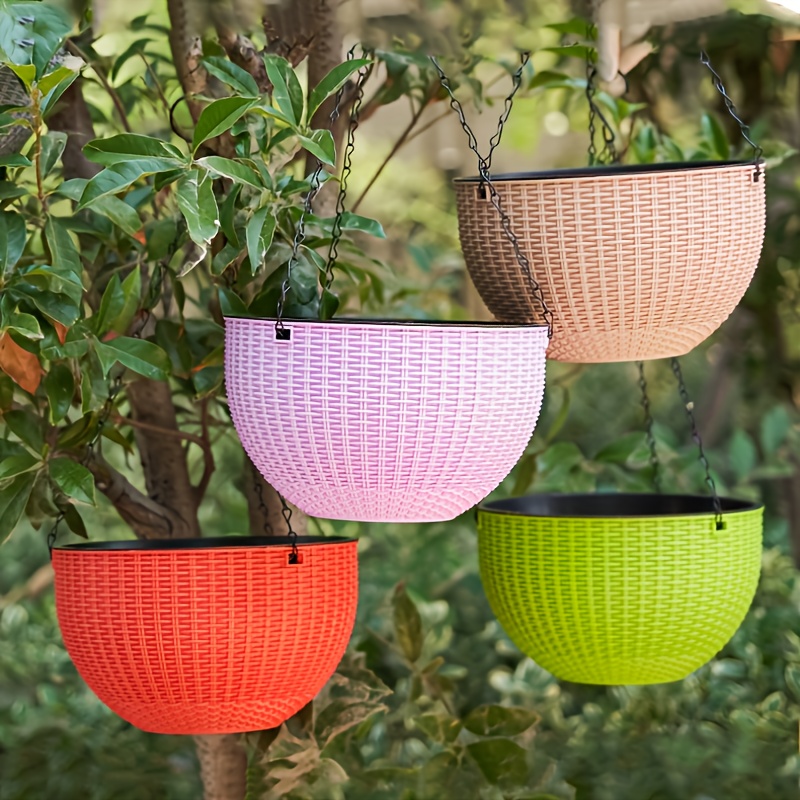 5pcs Modern Round Hanging Planters Vertical Stripes Teal