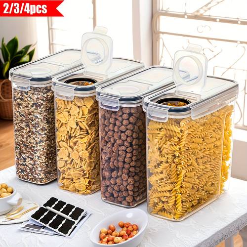 2 3 4pcs cereal containers storage airtight food storage container 2 5l 84 5oz for kitchen pantry organization clear plastic canister great for sugar flour snack baking supplies with black locking lids marker