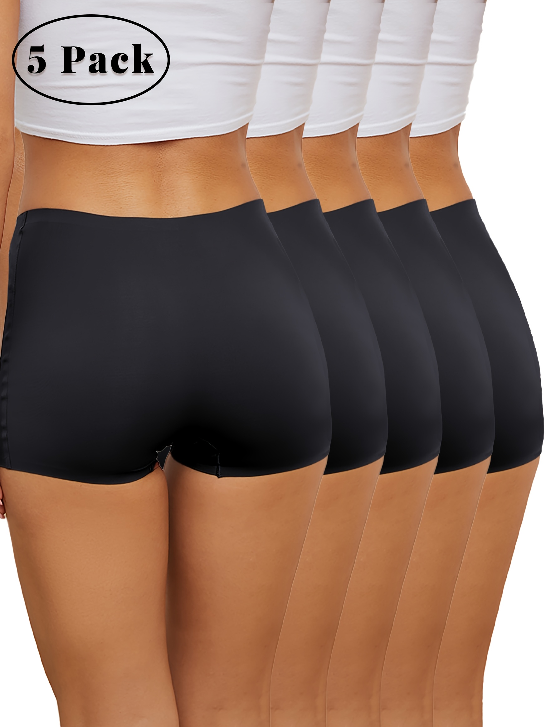 5pcs Seamless Boyshorts, Elegant Women Breathable & No Show Underwear, Daily Wear, High Waist Solid Color