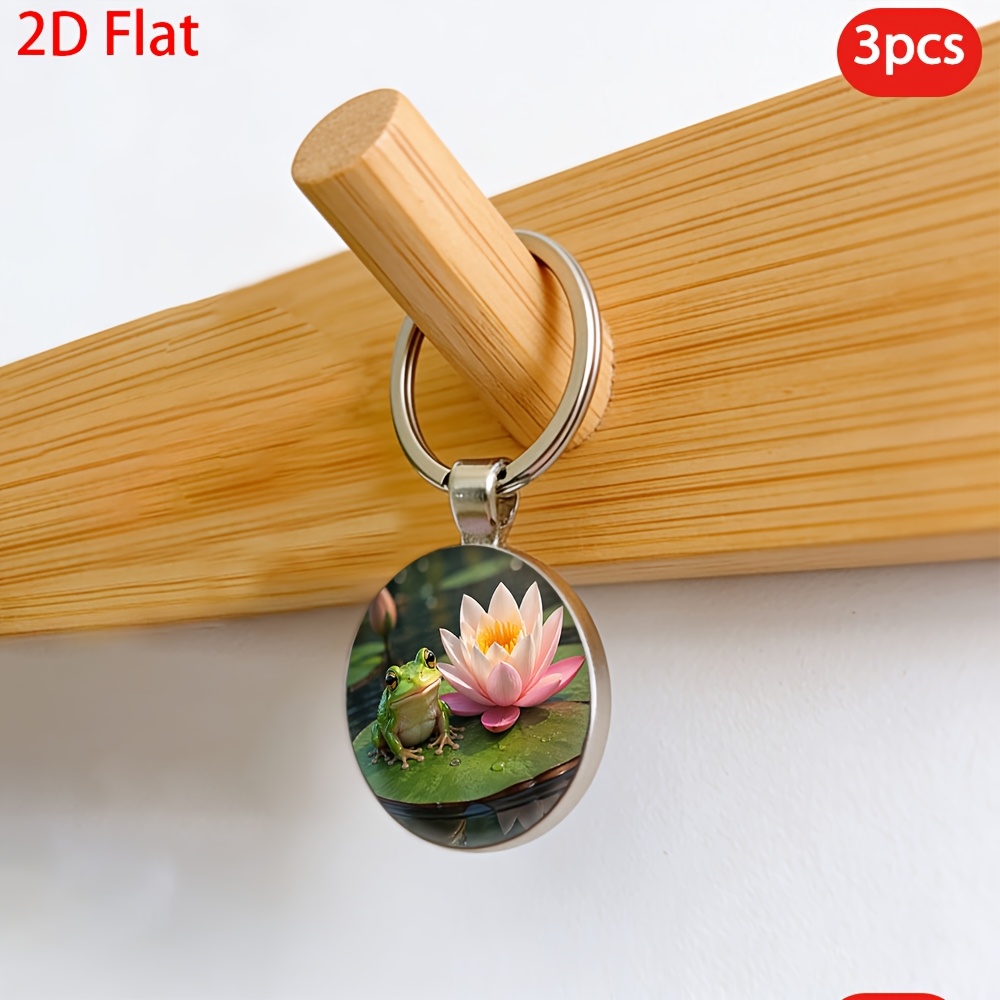 Frog Lotus Water Lily Pattern Keychain Set
