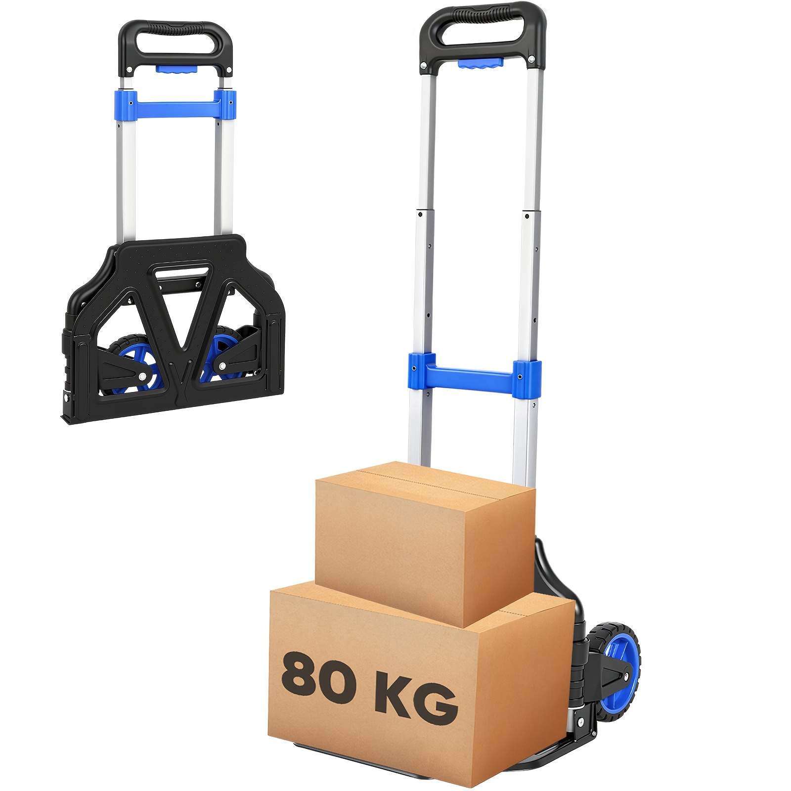 Image of Folding Hand Truck, Lightweight Transport Hand Truck With 80 Kg Load Capacity, 3-level Height Adjustment And Folds , Folding Hand Truck With Tpr Wheels, Anti-slip Pads And Ergonomic Handle