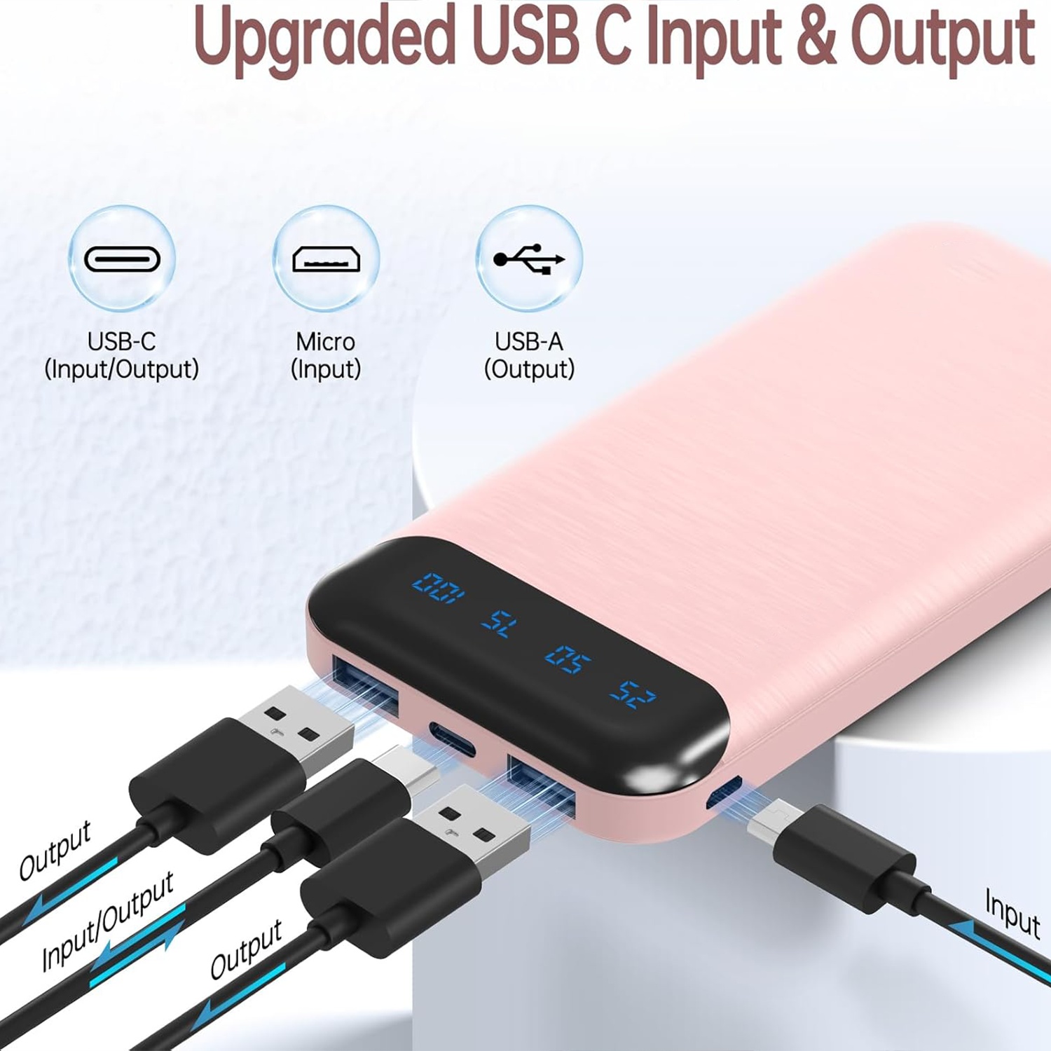 20000mah powerbank mit großem fassungsvermögen, 5v2.1a tragbares usb-ladegerät, led- und digitalanzeige, für outdoor-camping und notfallstrom, 2x usb- , typ-c/micro-eingang, sichere und stabile polymer-lithiumbatterie