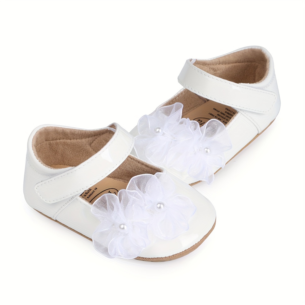 Baby Girls Soft Princess Dress Flats Shoes Infant Wedding Pearl Flower Decoration Mary Jane First Walker Newborn Shoe Baptism Shoes