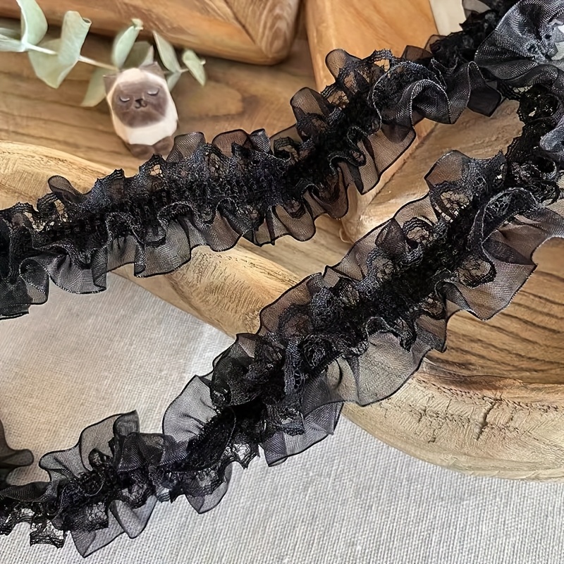 91 Cm/roll Double-layer Lace Ribbon, Elastic, Suitable For Hair Additions, Headbands, Clothing Decoration, Handmade, Very Suitable For Clothing Cuffs And Collars