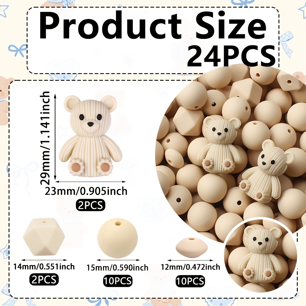 TEMU 24pcs Perles en silicone 3D motif en avec perles de hexagonale, cadeaux , cadeaux d'anniversaire, parfaites pour la fabrication de bijoux,