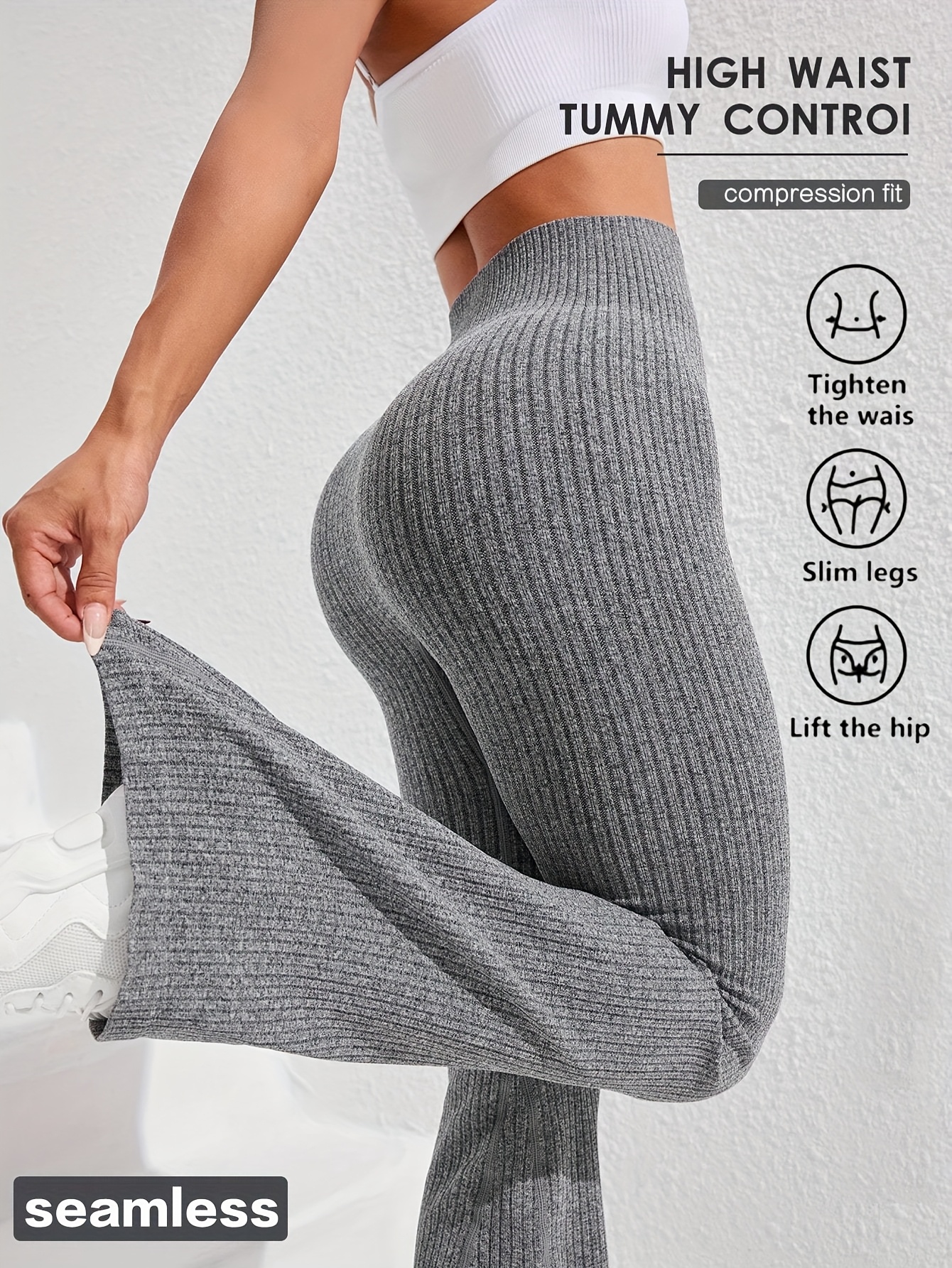 Pantalones de Entrenamiento de Cintura con Control de Abdomen y Ceñido  para Mujer Leggings de Gimnasio para con Ray