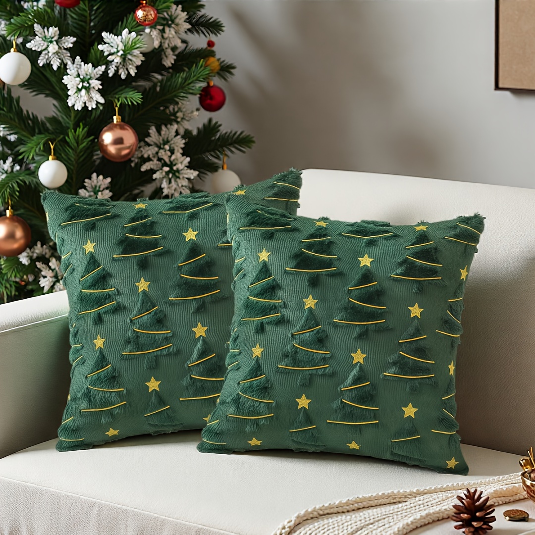 2pcs Christmas Pillow Covers, 18x18 Inches, Soft Plush Christmas Tree With Decorations Pillow Covers, For Use In Bedroom, Sofa Bed, And Christmas Party Decoration Purposes
