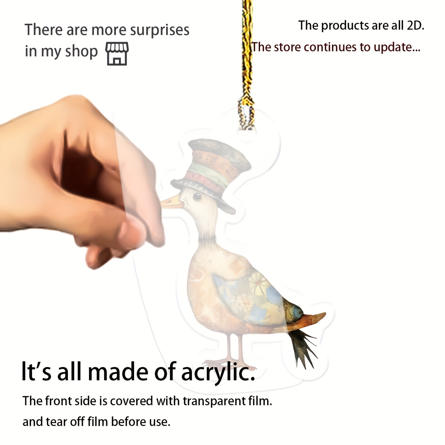 Swinging Duck Car Ornament Rearview Mirror Charm, 2D Acrylic Yellow Duck Rearview Mirror Accessories, Cute Animal Charm For Women Men Kids, Bag Backpack Pendant Funny Car Accessories For Men