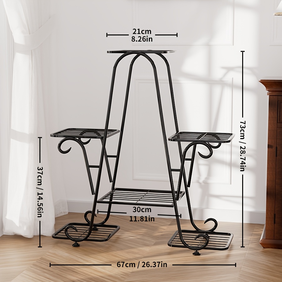 TEMU 1pc A Six-tiered Metal Plant Shelf, Suitable For Indoor And Outdoor Use, Designed To Hold Flower Pots. This Wrought Planter Rack Serves As An