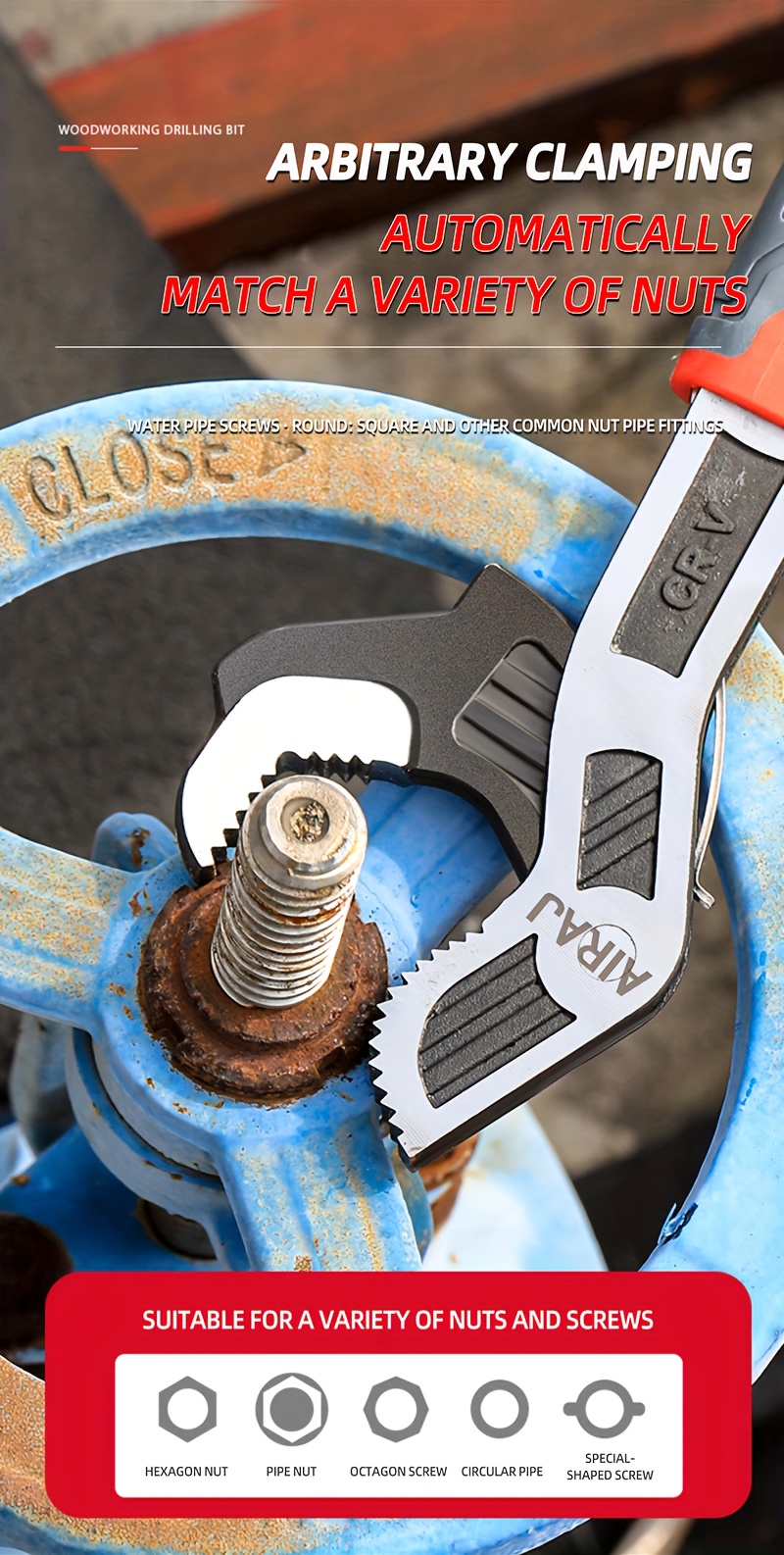 self locking multi function wrench 6 8 10 12 inch chrome vanadium steel wear resistant anti slip handle mechanical operation no battery required for home   Product details 6