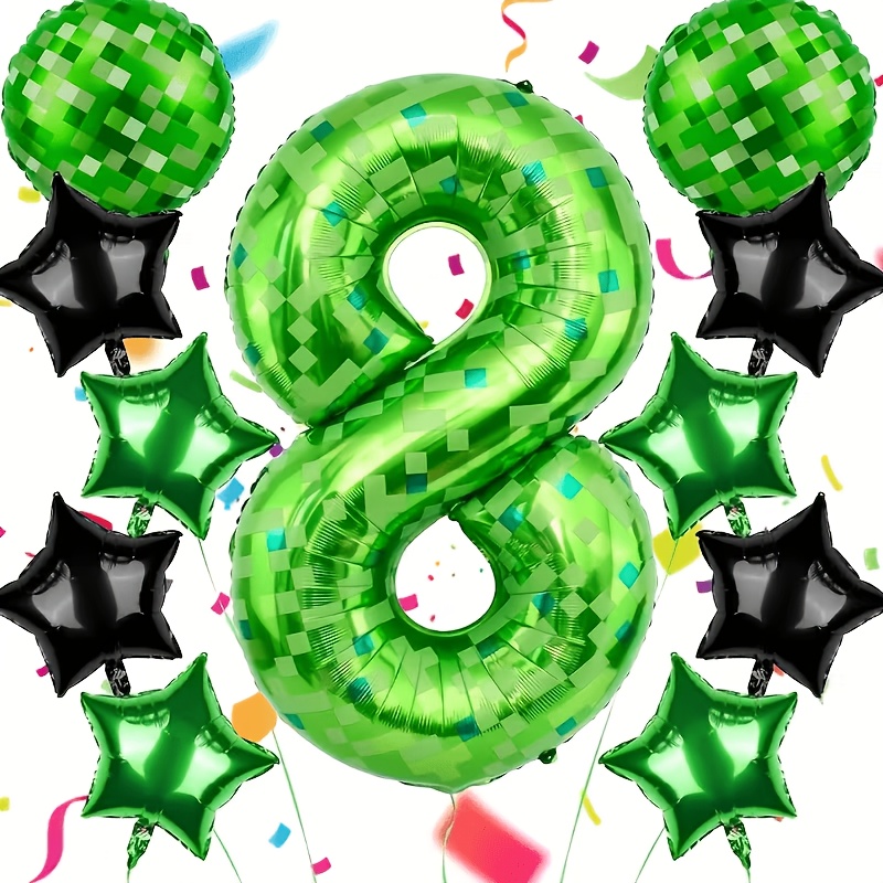 Image of 11pcs/set, Jumbo 40-inch Green Pixel Theme Party Balloon Set, Home Party Decoration Set, Night Decor, Suitable For Birthday, Anniversary Party Decoration For Christmas, Halloween