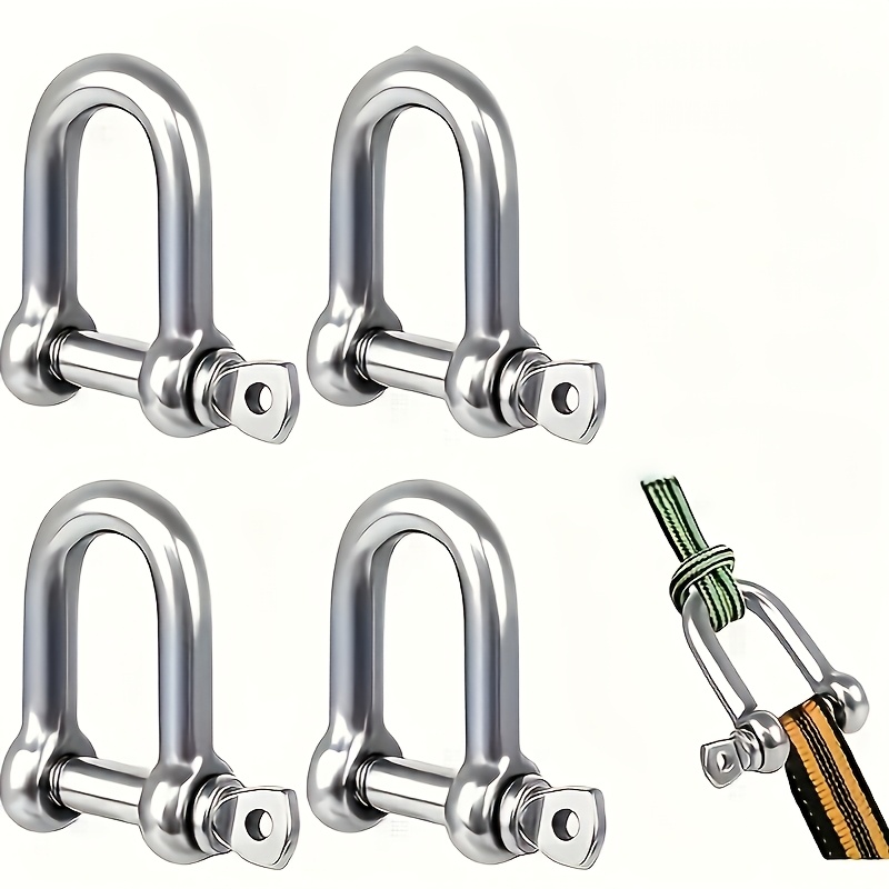 TEMU 4pcs Heavy Duty Stainless Steel D-shaped Shackles, 304 Grade Clips For Construction Rigging, Vehicle Recycling, Towing, , Suspension & Use,
