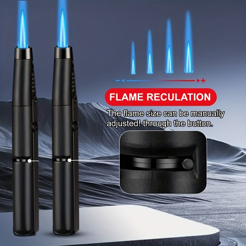 TEMU 2-pack Butane Torch Lighters, Outdoor Windproof Lighters, Long Straight Jet Lighter With Fuel Level Window, Refillable Pen Lighter, Adjustable
