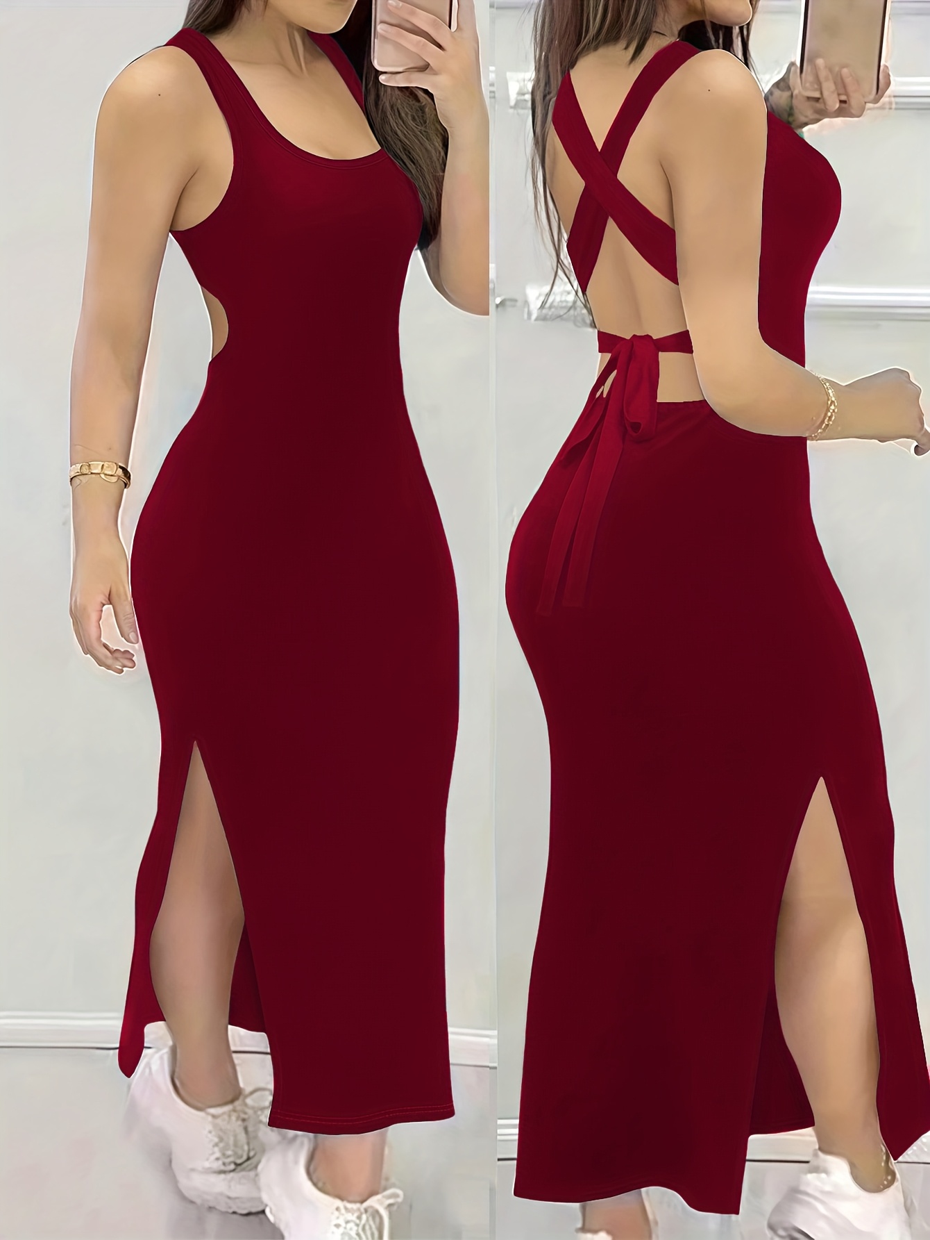 Um Novo Vestido Sexy de Verão em Cor Sólida para Mulheres