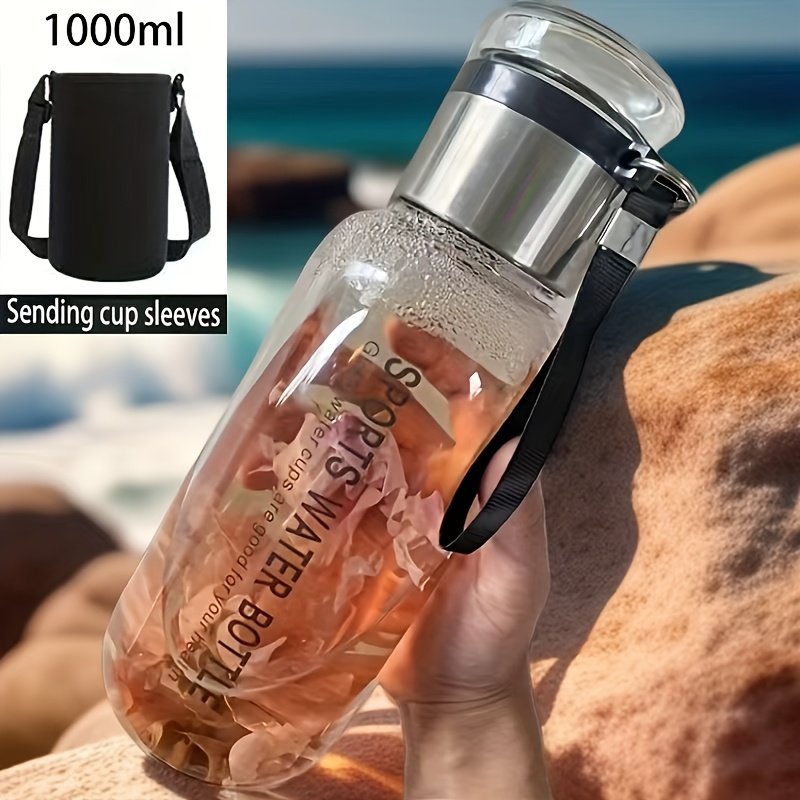 TEMU A 1000 Ml/33.81 Oz, Leak-proof Round Juice Container, Durable Borosilicate Glass, Freezer Safe, Suitable For Sports And Travel, Transparent,