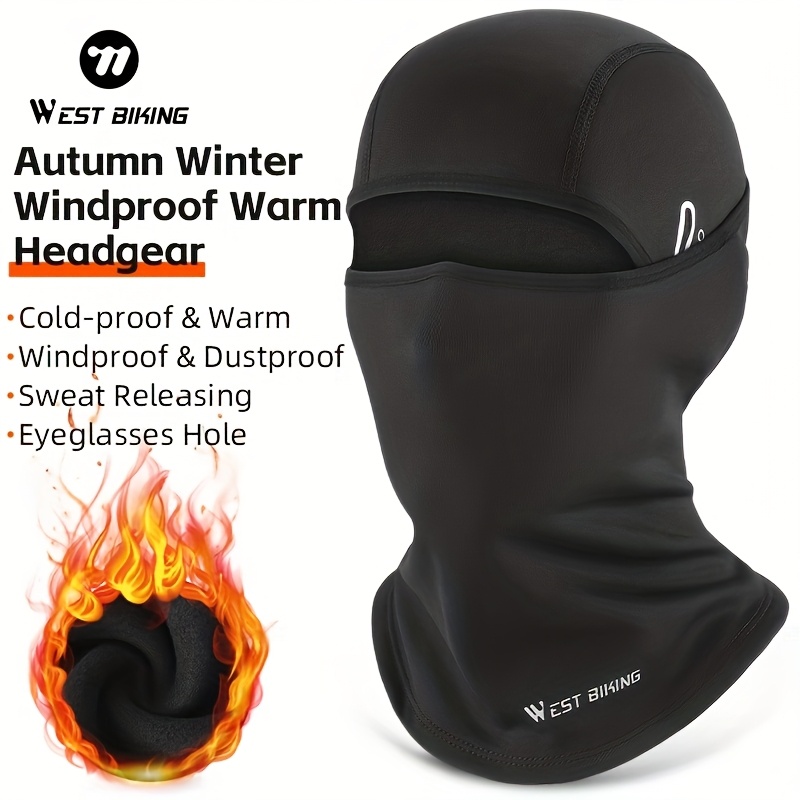 TEMU West Biking Winter Insulated Balaclava - Made Of Blend With Cozy Fleece Interior, Wind-resistant 2-in-1 Hat & Neck Cover With Adjustable Elastic