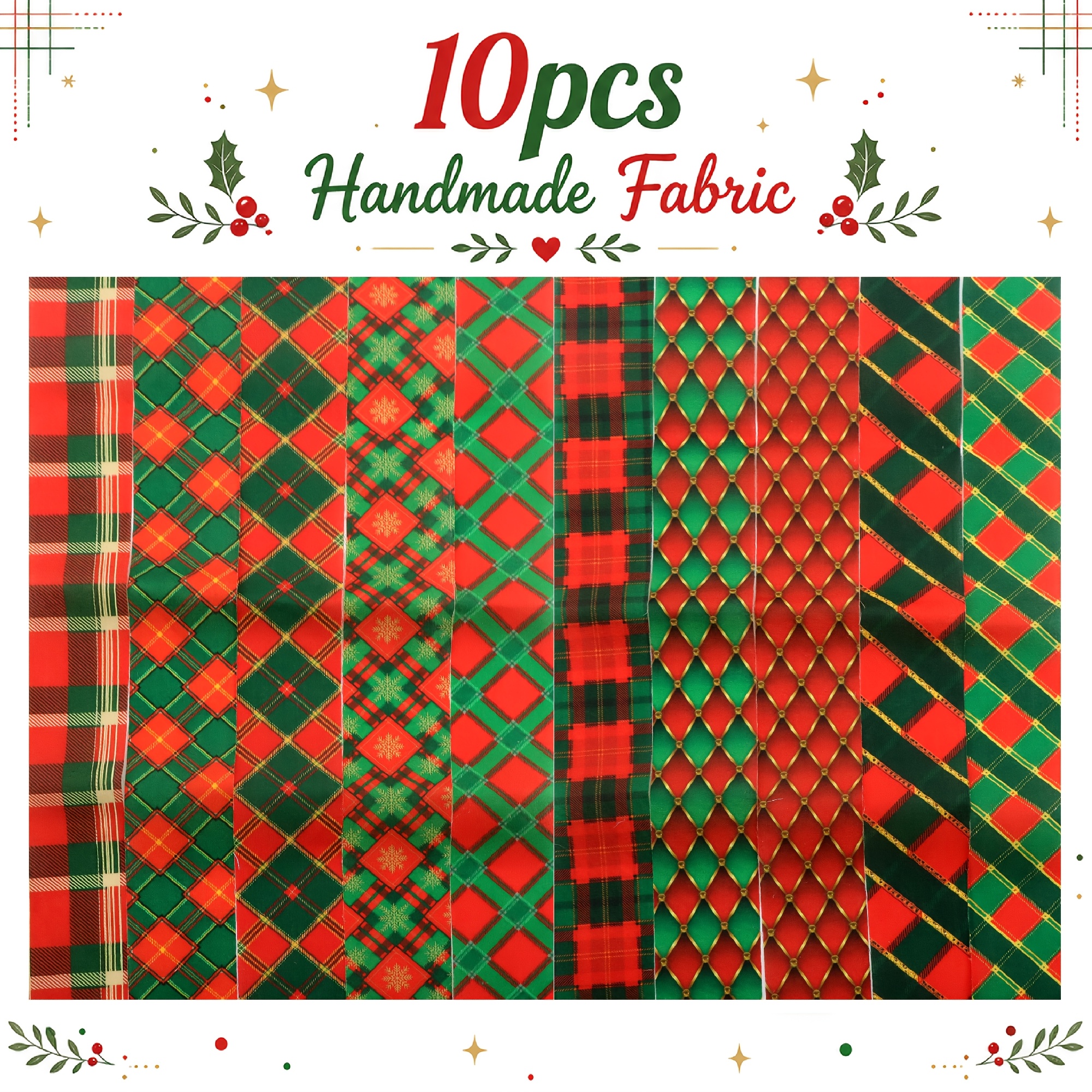 TEMU 10 pièces de bandes de tissu Jelly Roll à motif écossais vintage pour Noël, 2,5 x 19,7 pouces, prédécoupées, 100 % polyester pour patchwork de