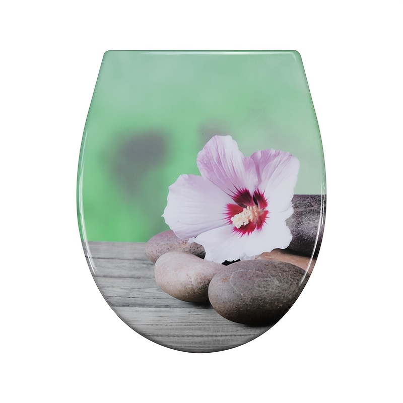 Image of Toilet Seat With Mechanism, Toilet Seat -release Function, Toilet Lid, , Toilet Seat With A Load Capacity Of 175kg, Toilet Seat With A Design (green Flowers)